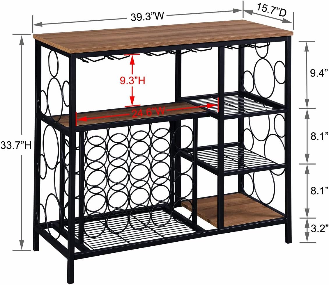 Hombazaar Industrial Wine Rack Table with Glass Holder and Wine Storage, Console Table with Wine Rack, Wine Bar Cabinet for Home Kitchen Dining Room, Brown : Home & Kitchen