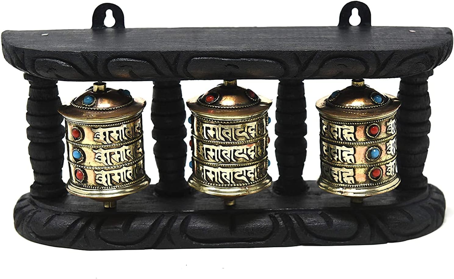 Tibetan Om Mani Padme Hum Hand Held Wall Hanging Prayer Wheel Brass