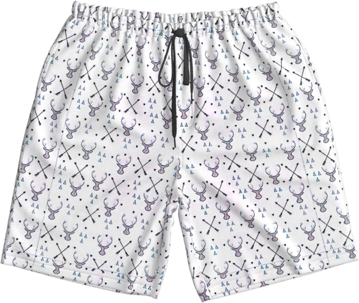 Hunting Arrows Triangles Deer Print Mens Casual Shorts Drawstring Summer Beach Stretch Shorts Novelty Swimtrunks