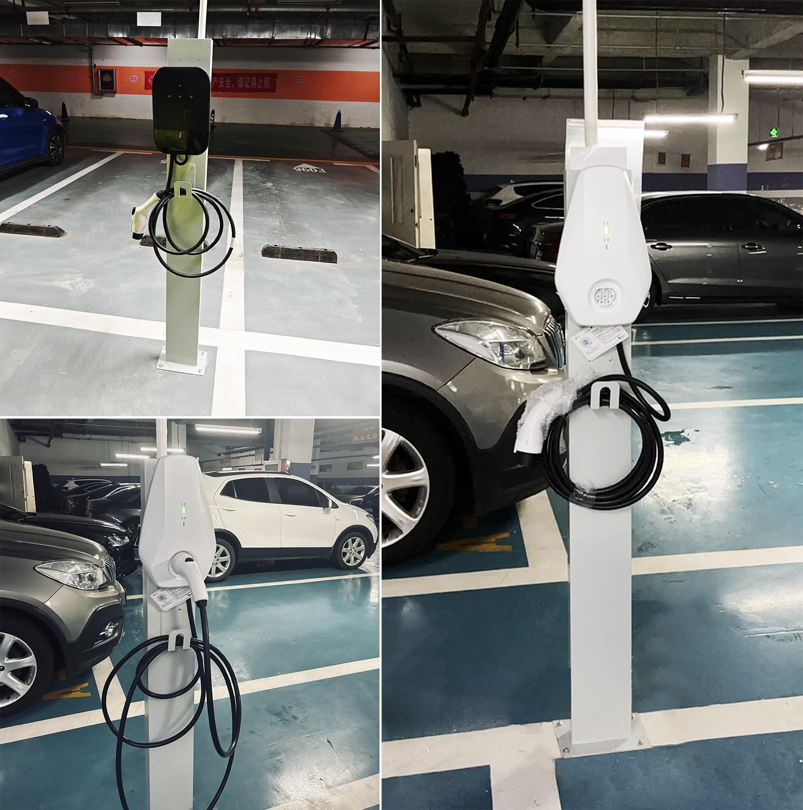 Pedestal para cargador de vehículos eléctricos en garaje con gancho para cable, soporte de acero laminado en frío para estación de carga de vehículos eléctricos, soporte para cargador de vehículos e