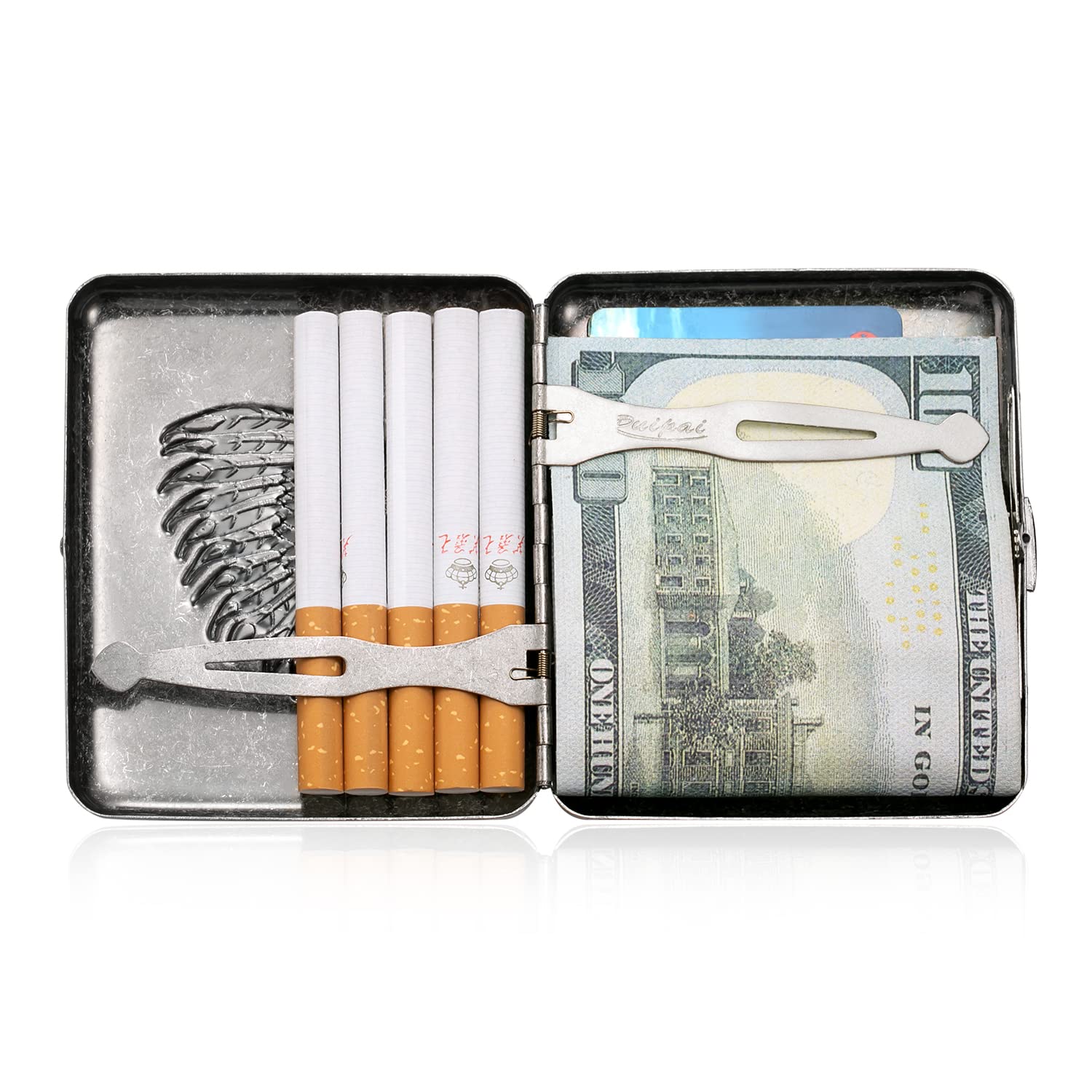 Papierośnica w stylu vintage, srebrna, męska, metalowa, z pudełkiem na prezent, w stylu retro, dla mężczyzn i kobiet, antyczna papierośnica, 20 papierosów, ze stali nierdzewnej, dla mężczyzn i kobiet