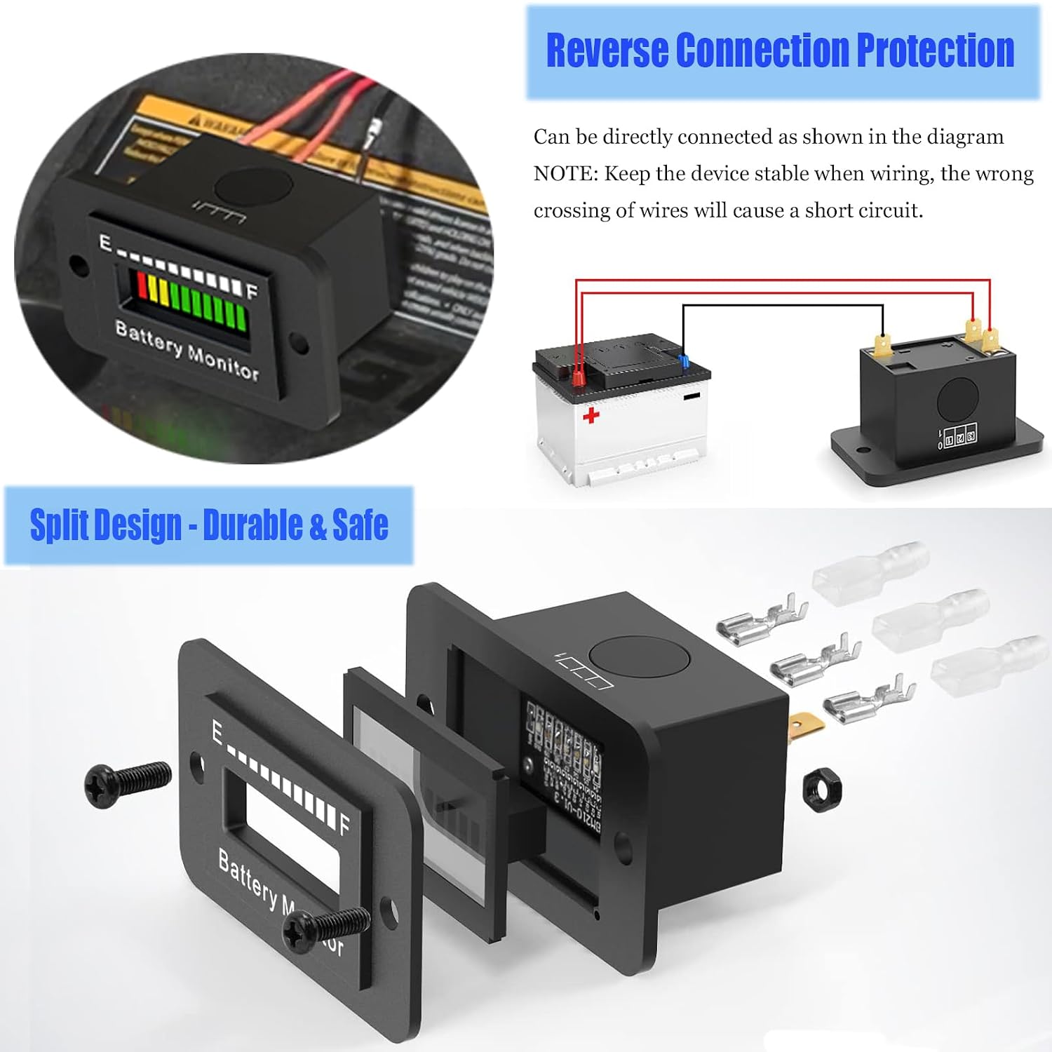 Battery Monitor 12V 24V 36V 48V 60V 72V Golf Cart Battery Meter LED Display Fuel Gauge Indicator Waterproof Tester for Club Car Stacking Machine Motorcycle