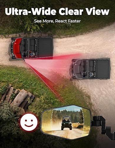 Miniatura 7 de KEMIMOTO Espejos laterales UTV, espejos UTV para barra antivuelco de 1.65 a 2 pulgadas, compatibles con Polaris RZR, Can-Am Maverick X3, Pioneer,