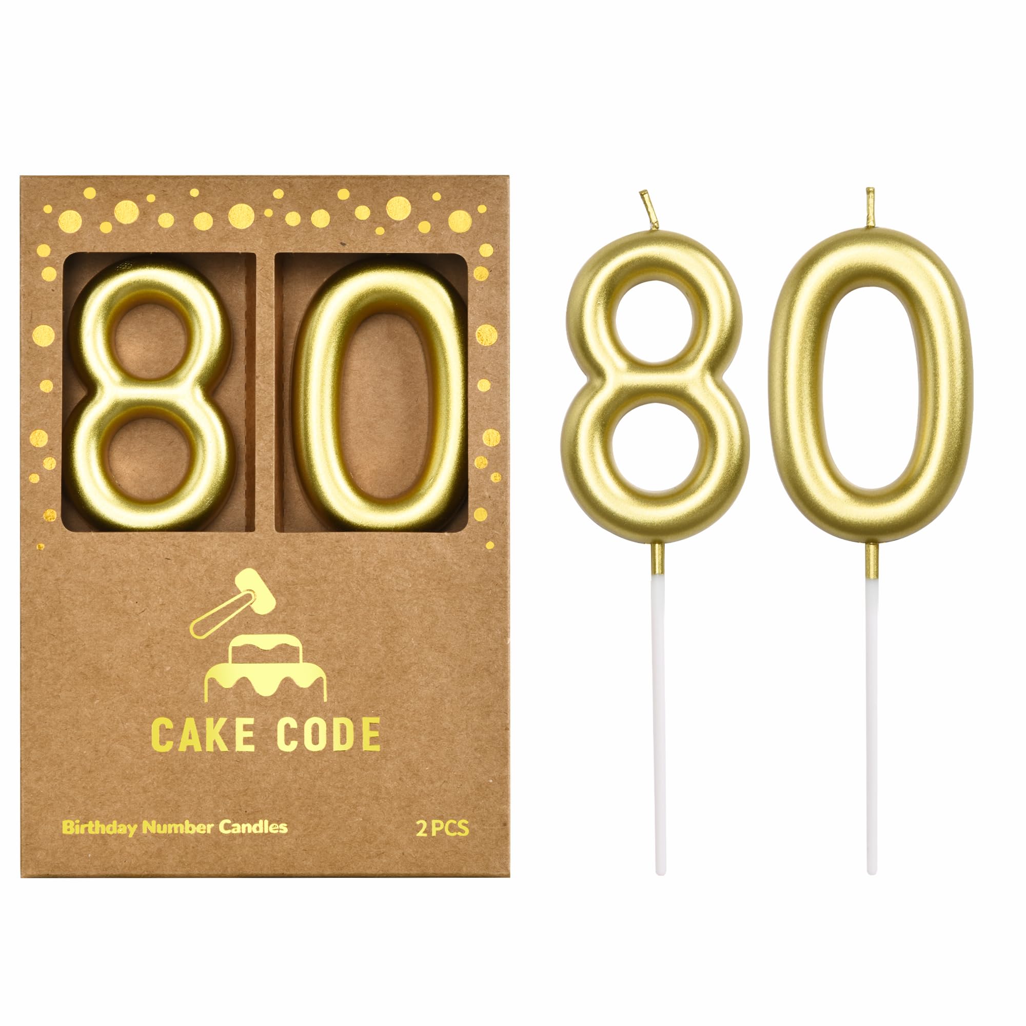 Velas clásicas de cumpleaños con número 80 de oro de 2.76 pulgadas, velas de números dorados, velas de números de pastel, celebración de fiesta