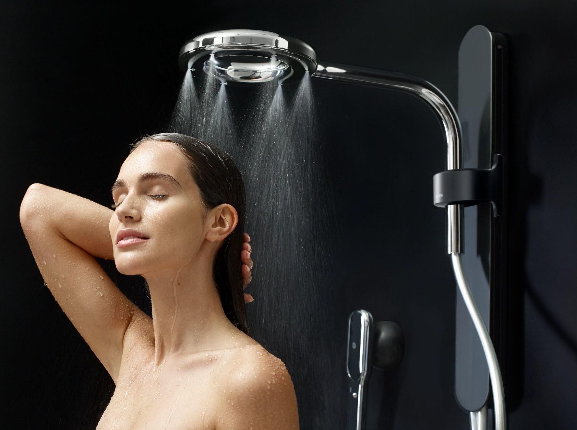 Moen N207C0BLC Spa Shower including Rainshower, Handshower and Magnetic Dock, Matte Black/Chrome