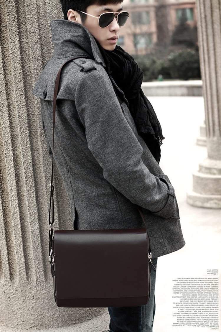 BROGBUS PU Leather Soft Handle Business Cross Body Bag for Men and Women Dark Brown 4