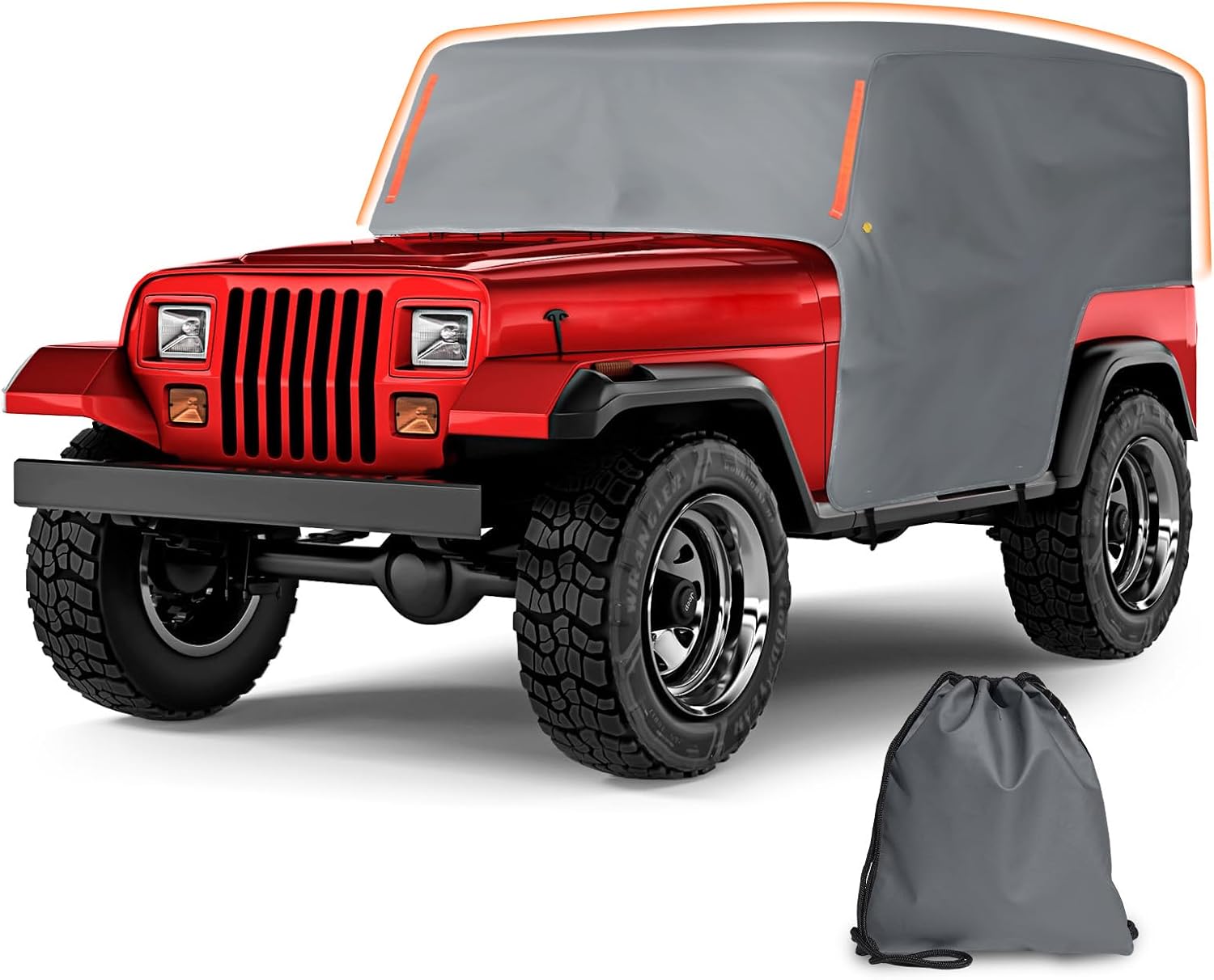 389G Heavy Duty PVC Cab Cover Compatible with 1987-1991 Jeep Wrangler YJ, Waterproof Half Cover with Cotton Lining for YJ Topless Protection, All-Weather Summer Trail Cover for Rain & UV
