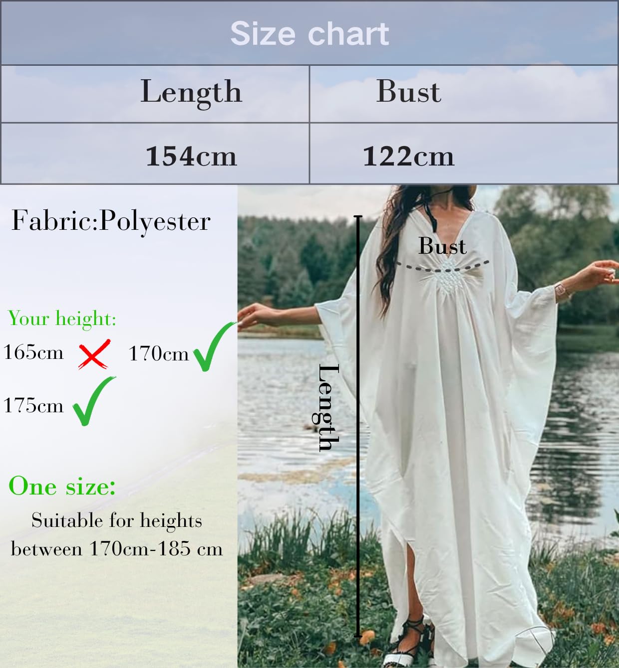 JFAN Caftan Vestido de Playa Mujer Largo Kaftan Vestidos Scollo a V Talla Grande Kimono de Verano Maxi Pareo para Mujer