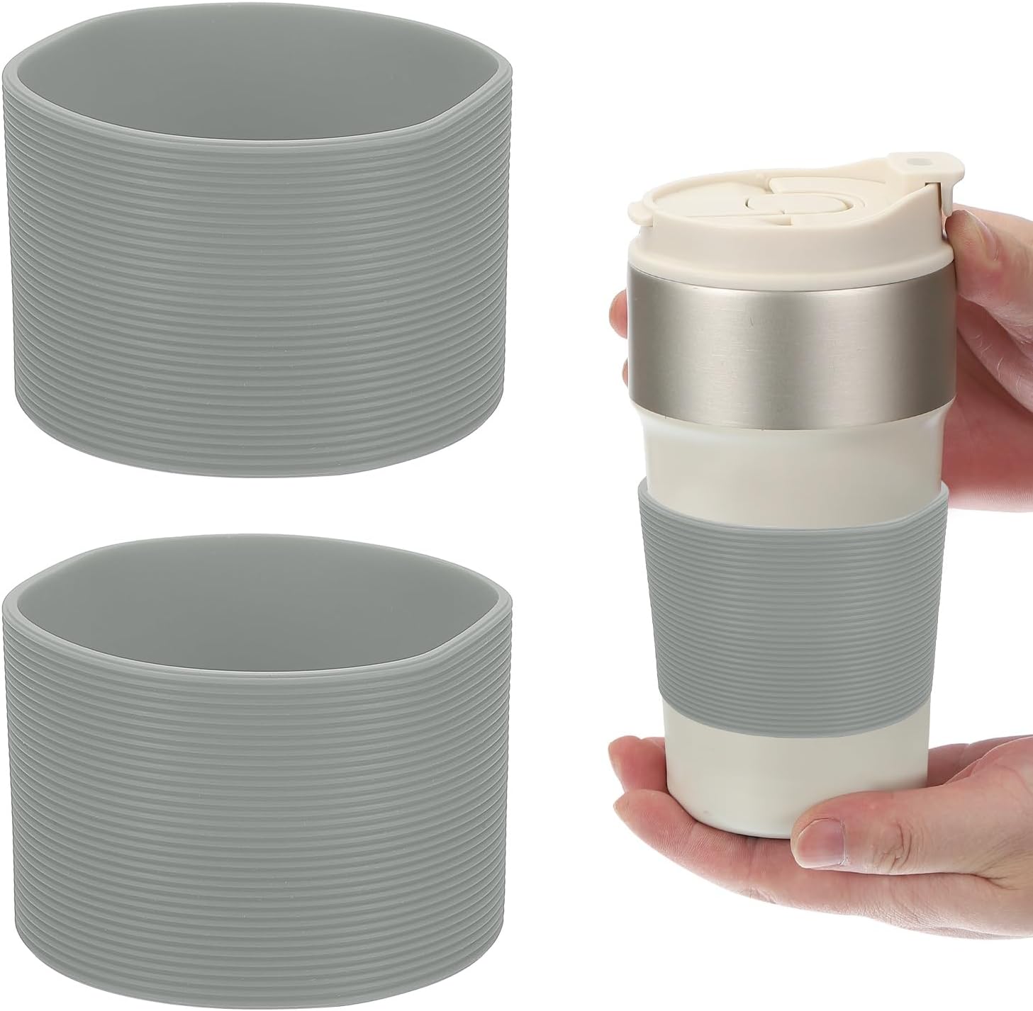 2Pcs Silicone Water Bottle Boot, Silicone Cup Protector, Anti-Slip Protective Sleeve Bottom Accessory for Stainless Steel Water Bottles, Gray