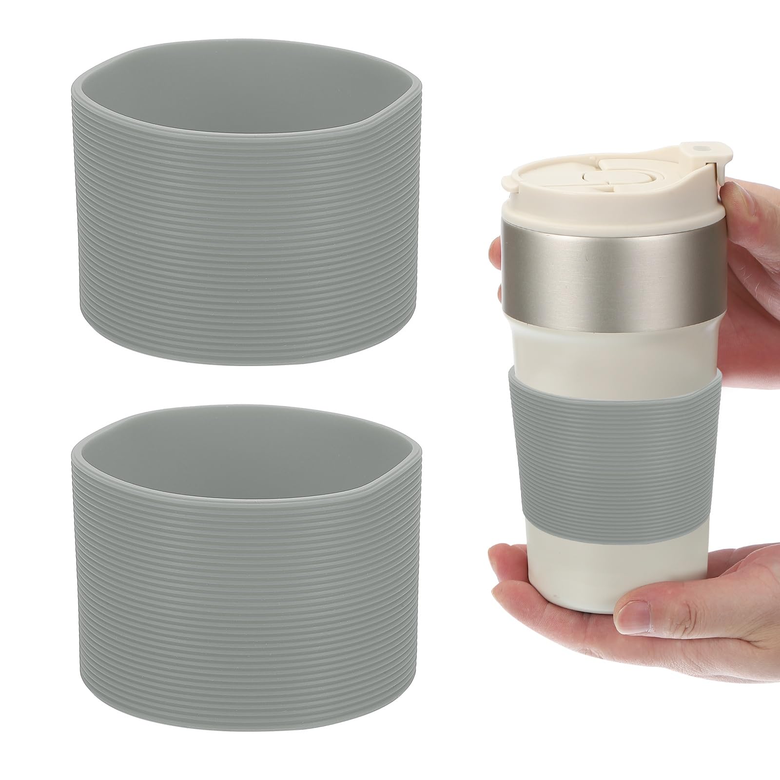 2Pcs Silicone Water Bottle Boot, Silicone Cup Protector, Anti-Slip Protective Sleeve Bottom Accessory for Stainless Steel Water Bottles, Gray
