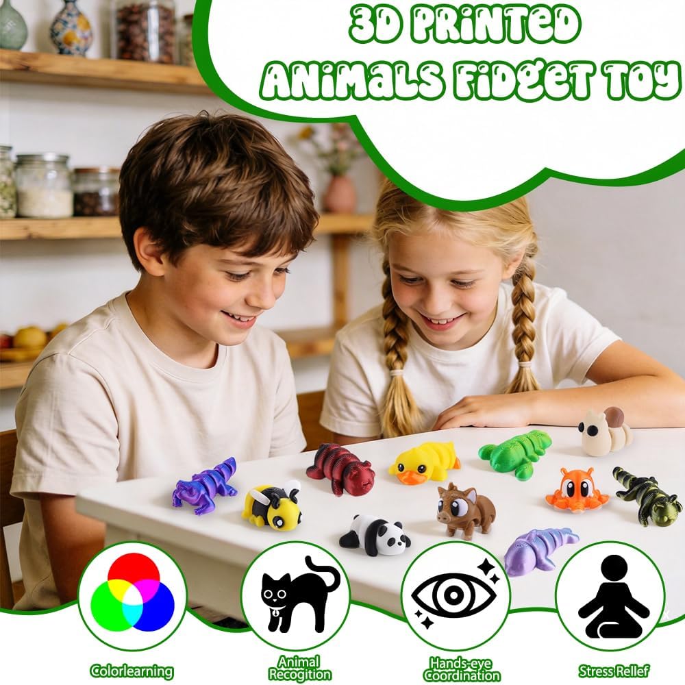Celltestria 120Pcs 3D Printed Animals for Kids Mini 3D Printed Figurines for Goodie Bags Classroom Prize Rewards Flexible Articulated Fidget Toys for Party Favors Gifts Exchange