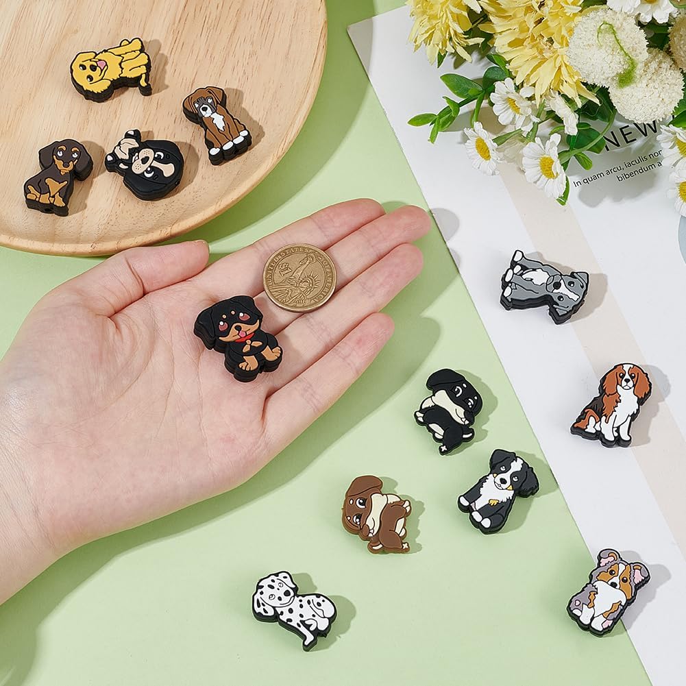 1 Box 12pcs 12 Styles Dog Silicone Beads Flat Pet Puppy Animal Focal Dogs Rubber Animals Pets Loose Spacer Bead Charms Bulk for Jewelry Making Keychain Hang Ornament DIY Decor Craft Supply image 3