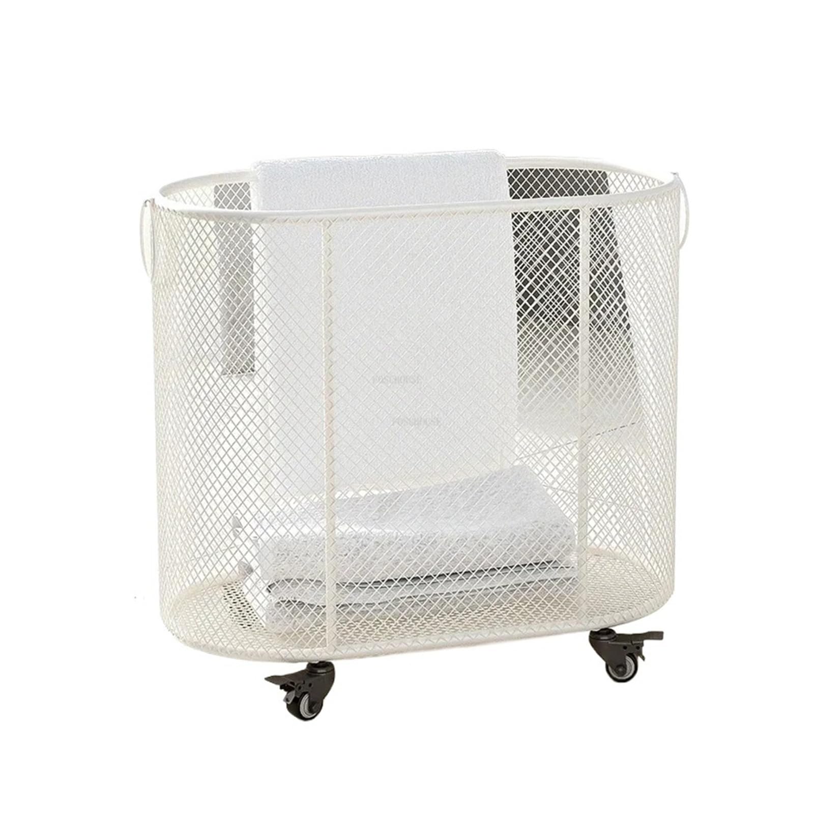 Roller laundry basket Luxury Bathroom Iron Art Laundry Baskets Dirty Clothes(D-Light gray)