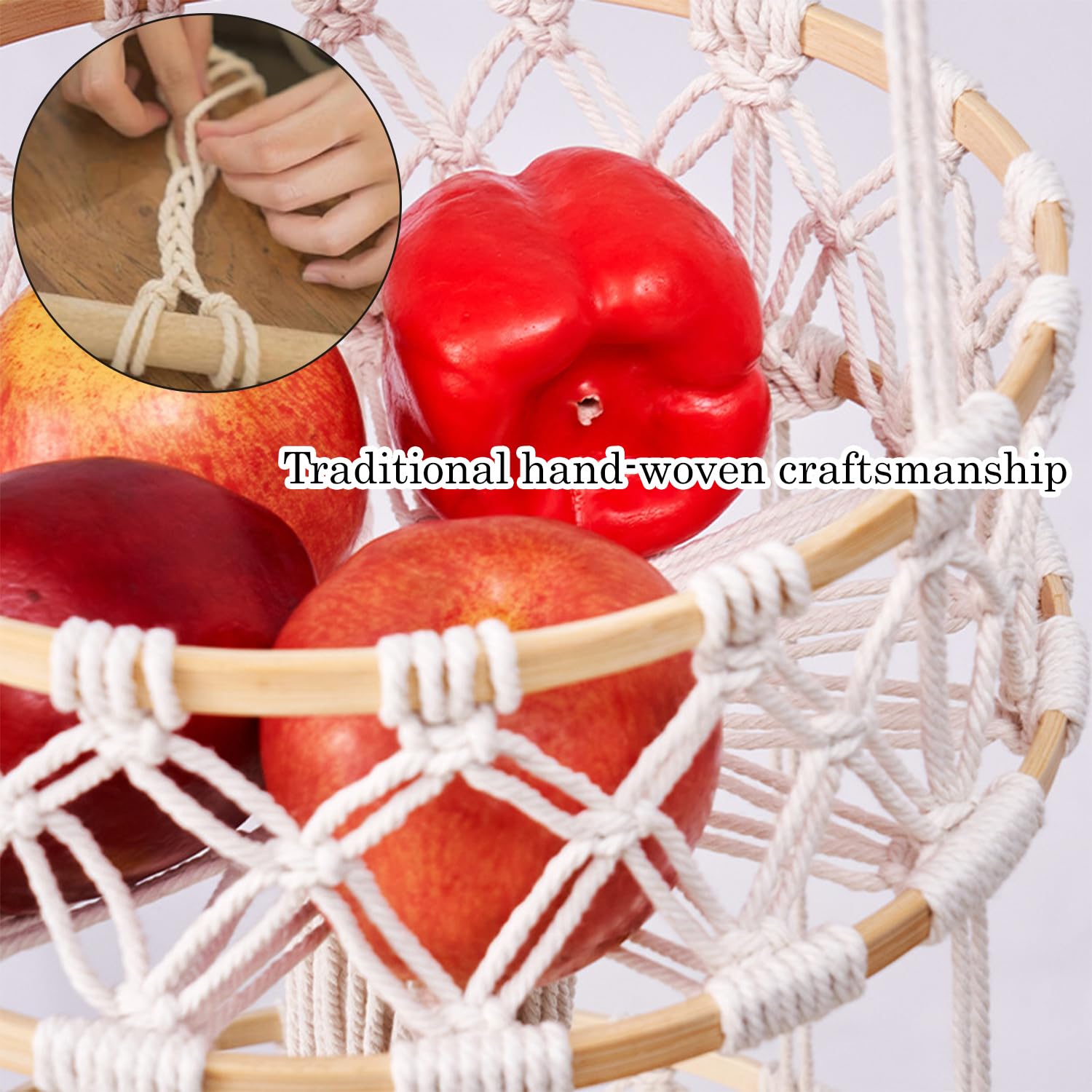 Cestino Da Appendere In Macramè, Cestino Sospeso a 3 Livelli In Cor Da Di, Cesto Di Frutta Da Parete, Stile Bohemien Cestini Portaoggetti Da Parete, Cestino Sospeso Per Cucina, Soggiorno, Balcone