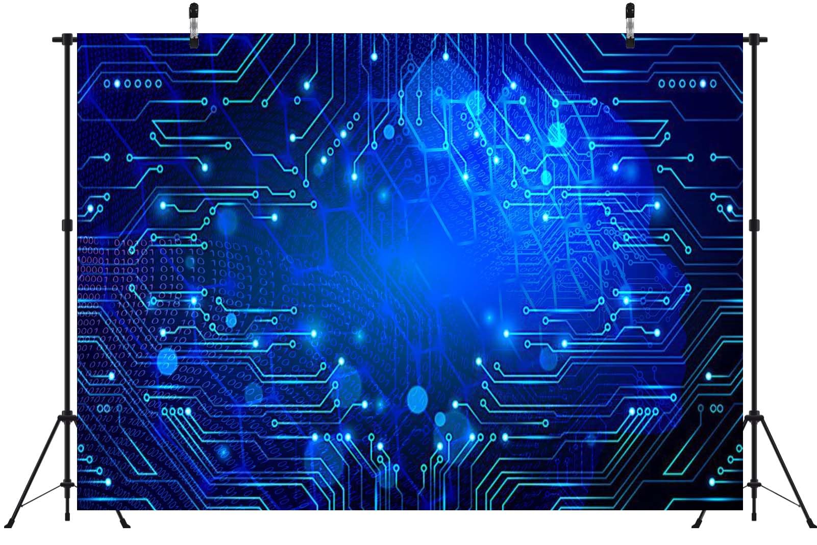 BELECO 7x5ft Fabric Technology Binary Web Glob Backdrop Virtual World Network Technology Communication Circuit Board and Hexagons Background for Party Decorations Photo Props: 5x3FT