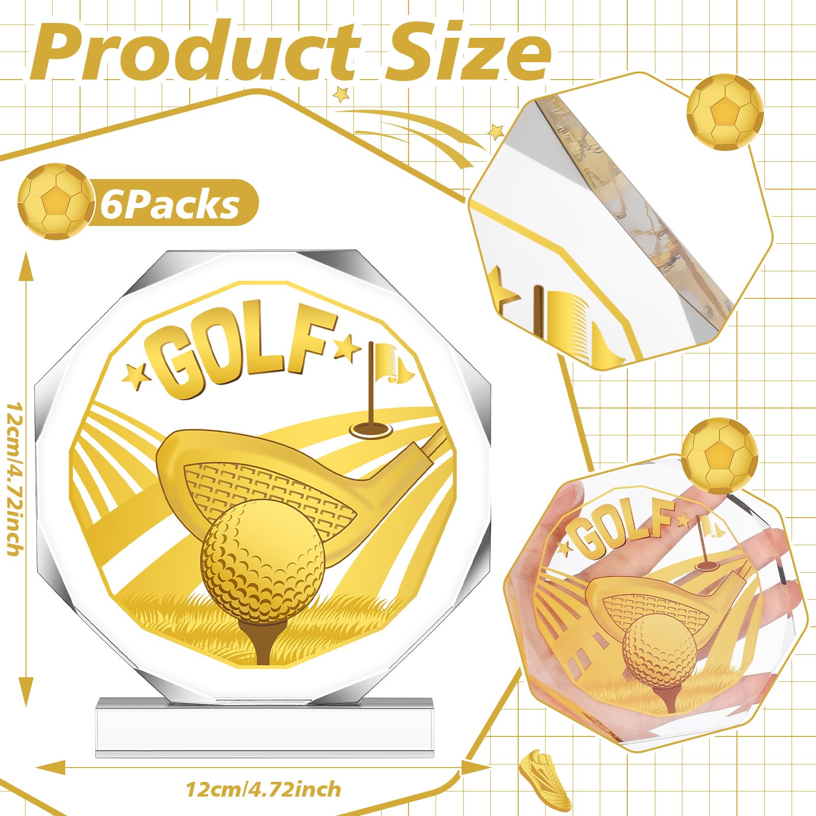 Anglechic Lot De 6 Trophées De Sport En Acrylique De 11,9 X 12,9 Cm - Trophées De Concours De Sport En Vrac - Cadeau D'équipe Pour Compétition
