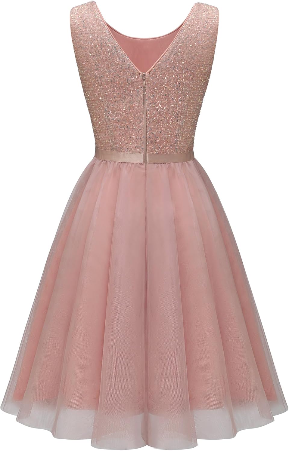 BeryLove Sequin Dress Vintage A Line Wedding Formal Swing Tulle Dress Sleeveless Cocktail Mini Dress