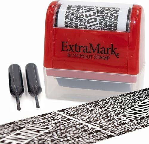 Miniatura 10 de ExtraMark Paquete de 2 sellos de bloqueo de protección contra robo de identidad, sello de rodillo con dos tubos de tinta de repuesto, unidad roja