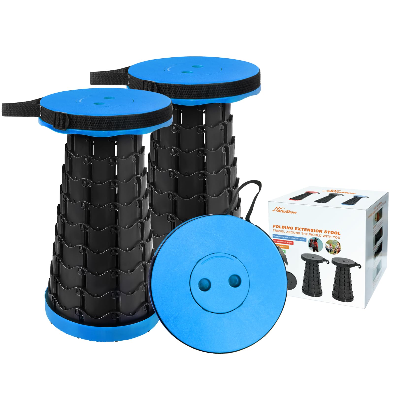 AttoShow 2PCS Upgraded Collapsible Stool Thickened Set, Portable Stool Folding Stools, Foldable Chair for Camping Fishing Hiking BBQ and Outdoor