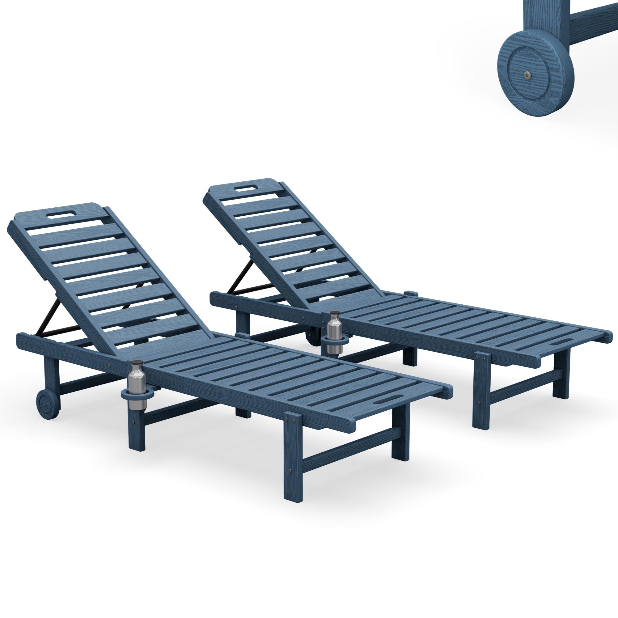 SERWALL Outdoor Chaise Lounge Set of 2 All-Weather HDPE Pool Lounge Chairs with 5-Position Adjustable Reclining Backrest Rolling