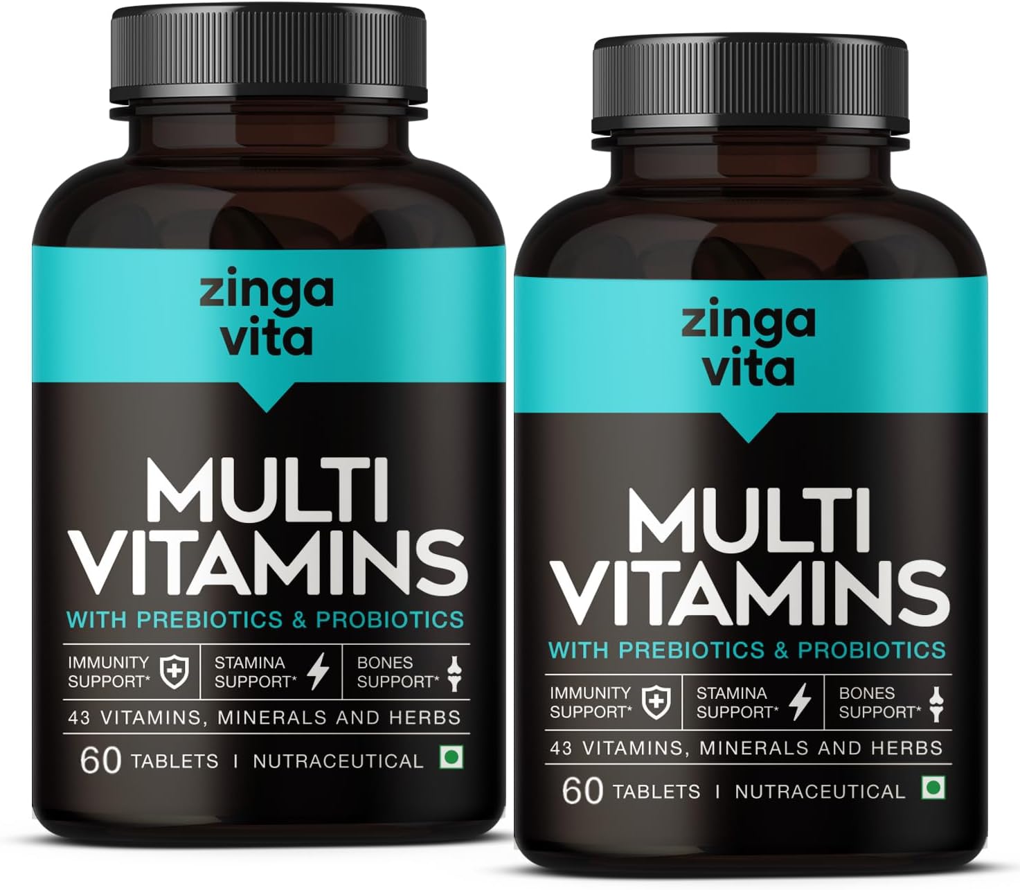 Zingavita Multivitamin Tablets for Men & Women - 120 count, With Probiotics & Prebiotics, 100% RDA Vitamin C, E, Zinc & Biotin, Enhances Energy, Stamina, Immunity and Skin - 120 Veg Tablets