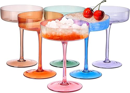 Miniatura 12 de Khen Copé Art Deco vintage acanalado de cristal – 8 onzas – Juego de 12 vasos de cristal – bodas y fiestas, torre de champán, artículos esenciales