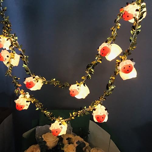 Miniatura 5 de Guirnalda de luces LED pintadas de ovejas pequeñas con diseño de animales, adornos de cabra, luces novedosas, funciona con pilas, luz decorativa de