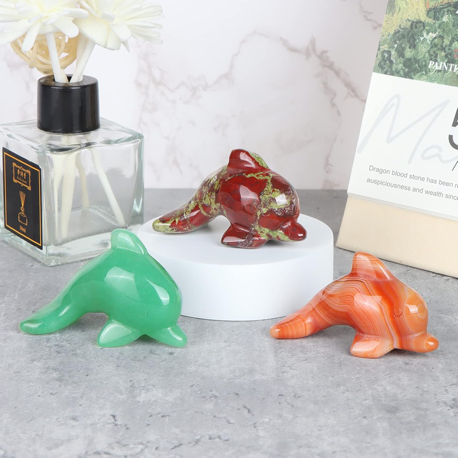 3" Green Jade Crystal Dolphin Statue Crystal Dolphin Figurine Collectibles,Dolphin Gifts for Women, Sea Animal Sculpture, Home Office Desk Decoration Ornaments Green Aventurine - Image 5