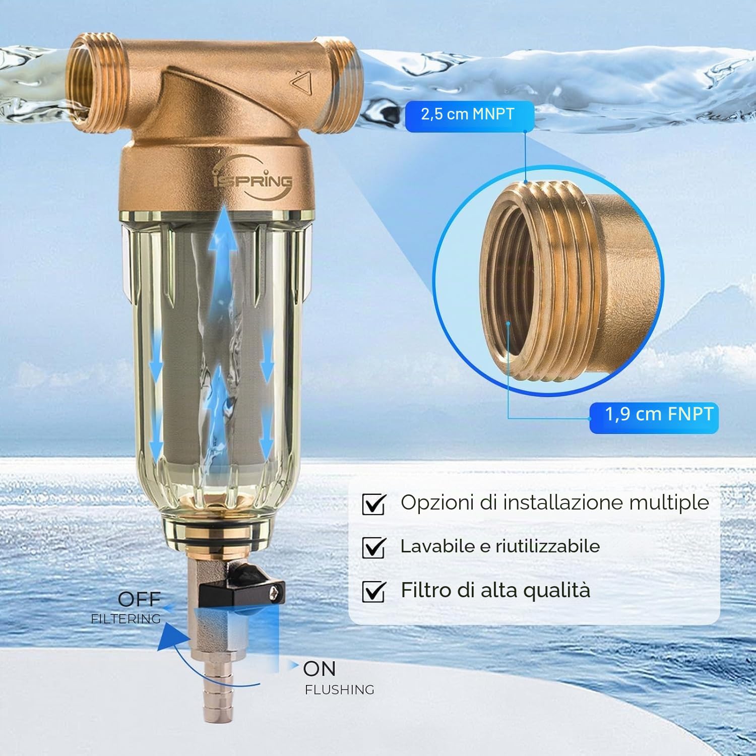 iSpring, filtro dell'acqua per sedimenti, riutilizzabile., WSP-50