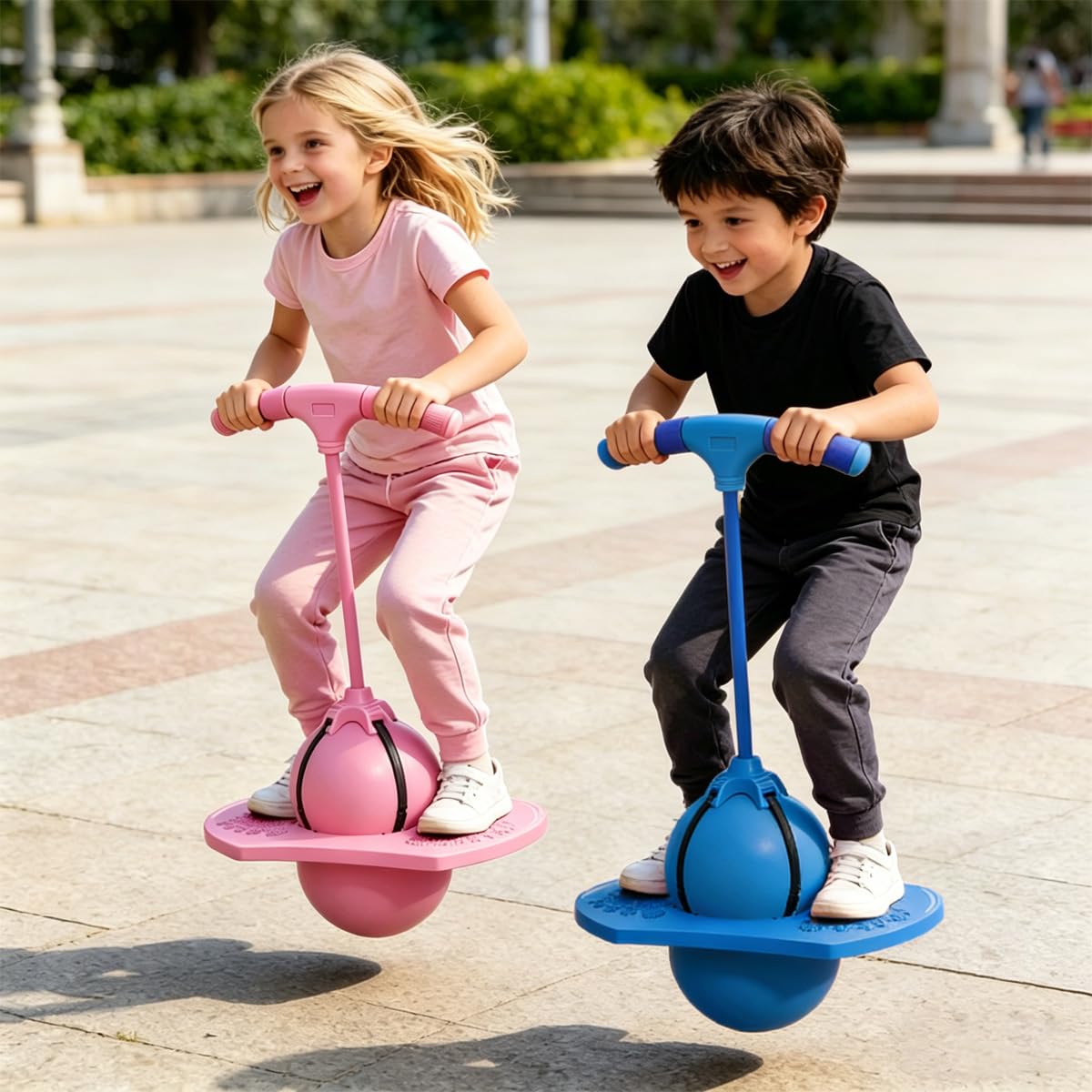 Pelota de Salto de Pogo, Pogo Balón de Salto, Pelota de Salto de Equilibrio, para Entrenar el Equilibrio, usable en salón, terraza y jardín, con Bomba (Rosa)