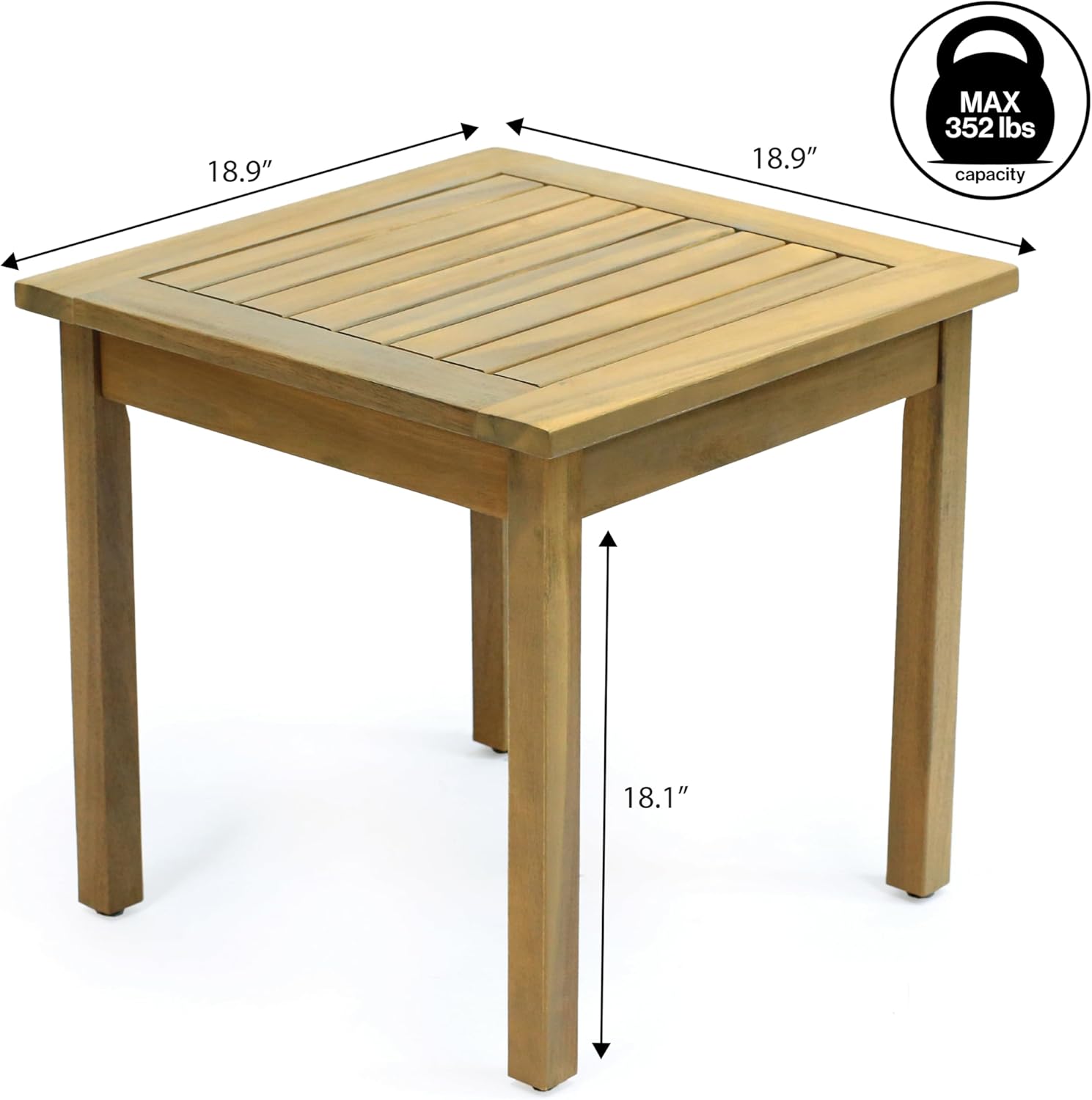 JONATHAN Y END6000T Archer 18.9" Modern Classic Square Slatted Solid Acacia Wood Indoor/Outdoor Adirondack Side Table for Patio, Garden, Bathroom, Living Room, Light Teak