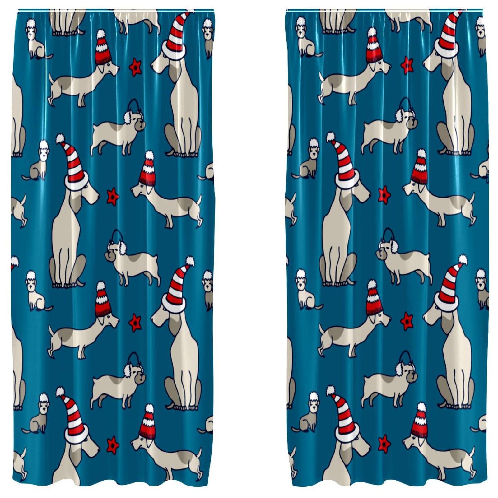 Rideaux occultants de Noël motif chiens turquoise, le cadeau parfait pour la chambre