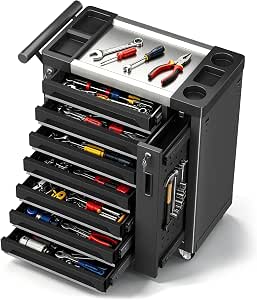 LDHTHOPI 7-Drawer Heavy Duty Rolling Tool Chest with Stainless Steel Countertop and Lockable Drawers