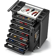 LDHTHOPI Tool Chest 7-Drawer, Heavy Duty Rolling Tool Chest with Stainless Steel Countertop/Side Drawer, Tool Cabinet with Lockable Drawers & 360 Wheels for Garage Storage, Workshop, Black