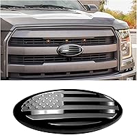 US Flag Front Grille Emblem Badge for Ford F150 F250 F350 - 7 Inch Black Oval Tailgate Decal Sticker Replacement