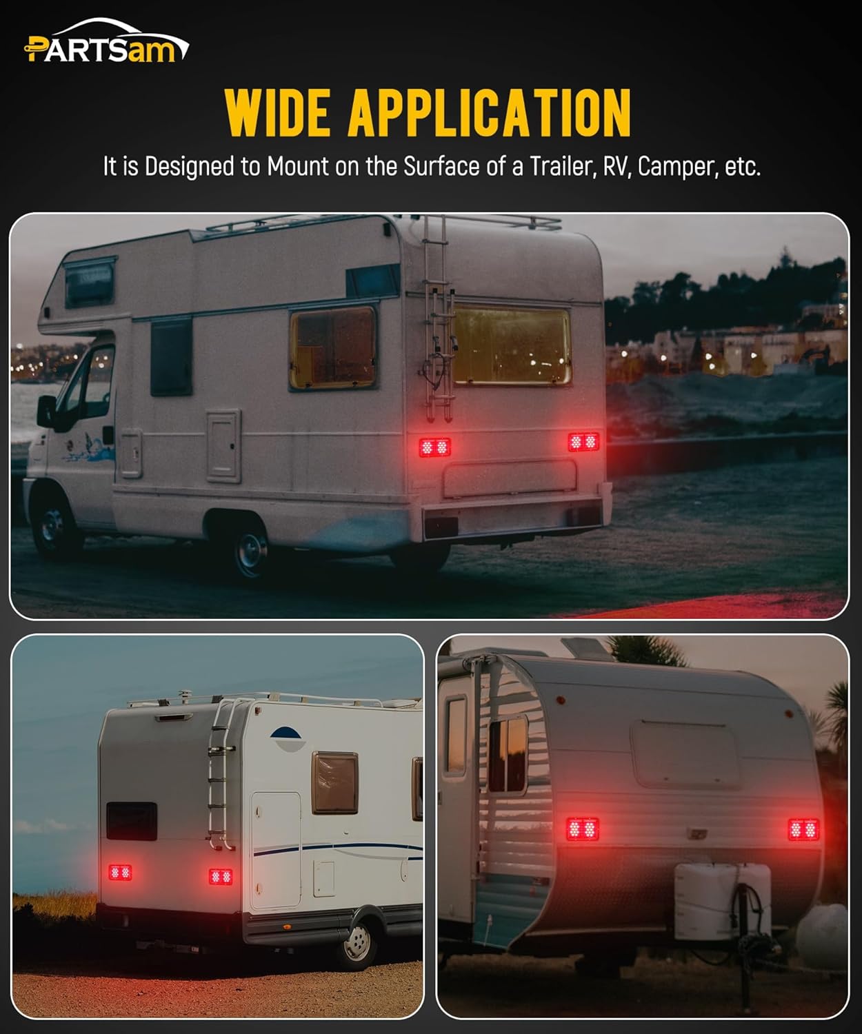 Partsam 2X Double RV Trailer Camper Tail Lights 24-2835 LED Horizontal Vertical Surface Mount Double Trailer Light Taillight Red Lens Red Light Black Base 12V IP67 Waterproof
