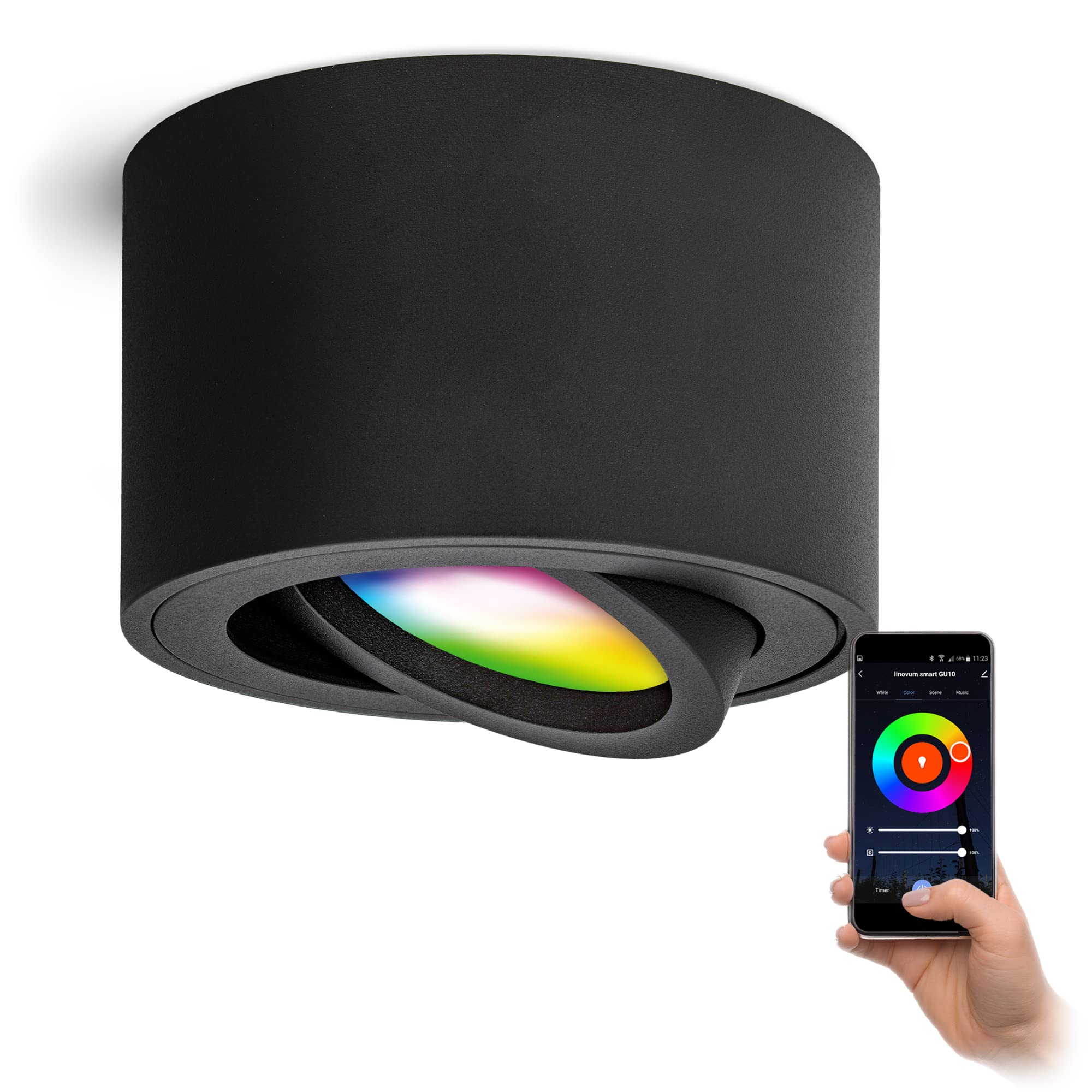 linovum 4er Set SMOL Aufputz Deckenlampe schwenkbar kompatibel mit Alexa & Google - Deckenlicht schwarz mit Smart RGB LED 230V