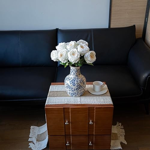 Miniatura 3 de 4 flores falsas blancas para decoración del hogar, flores artificiales de tacto real, peonía Austin, rosa, de látex, flores falsas, decoración de