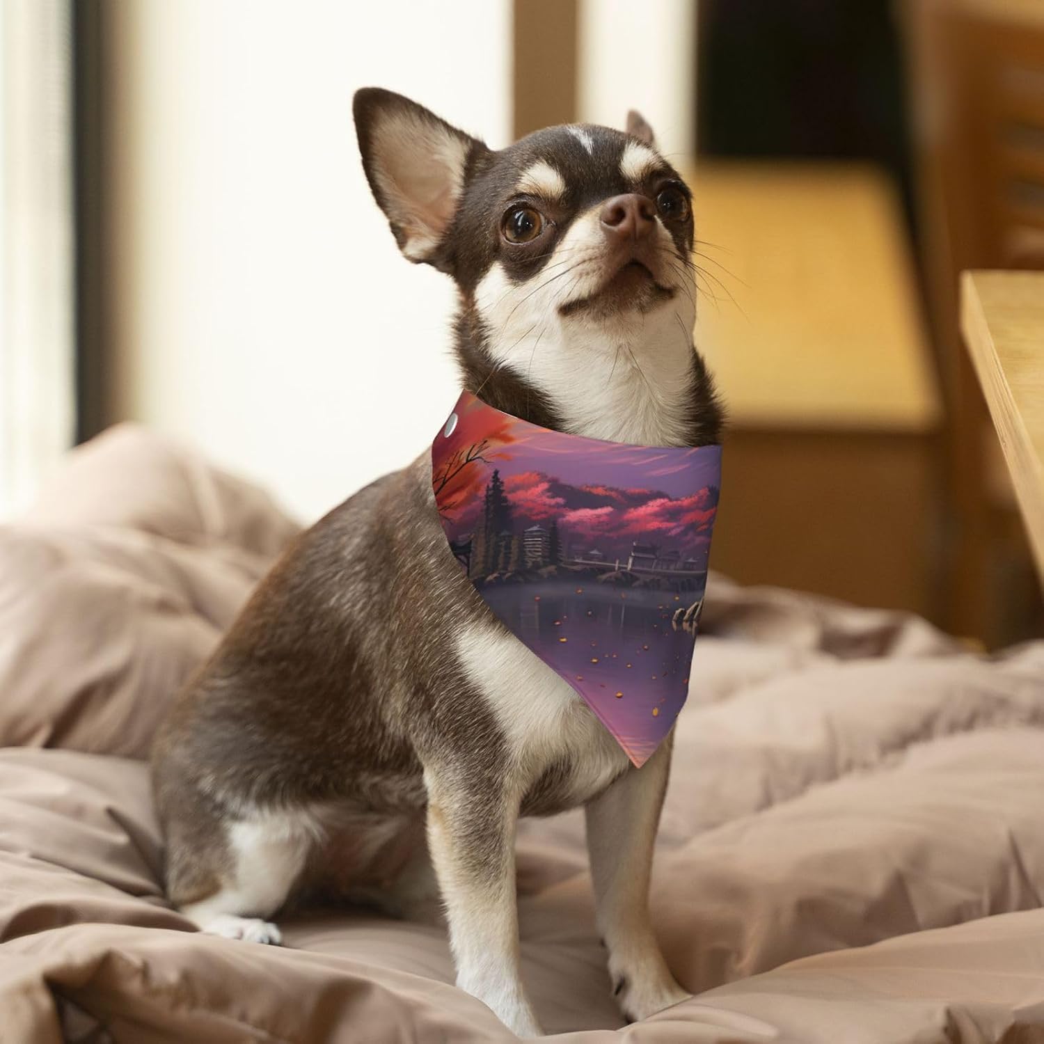 Japan Mount Fuji Landscape Print Cotton Pet Scarf Christmas Accessory for Dogs and Cats Winter Warmer Stylish Gift image 3