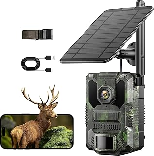 Cellular Trail Camera, 2.5K 4G Trail Camera Built-in SIM Card with 4 Area in 1 Screen Built-in 7800mAh Lithium Battery Solar Powered Game Camera 10x Digital Zoom Trail Cam No WiFi Needed