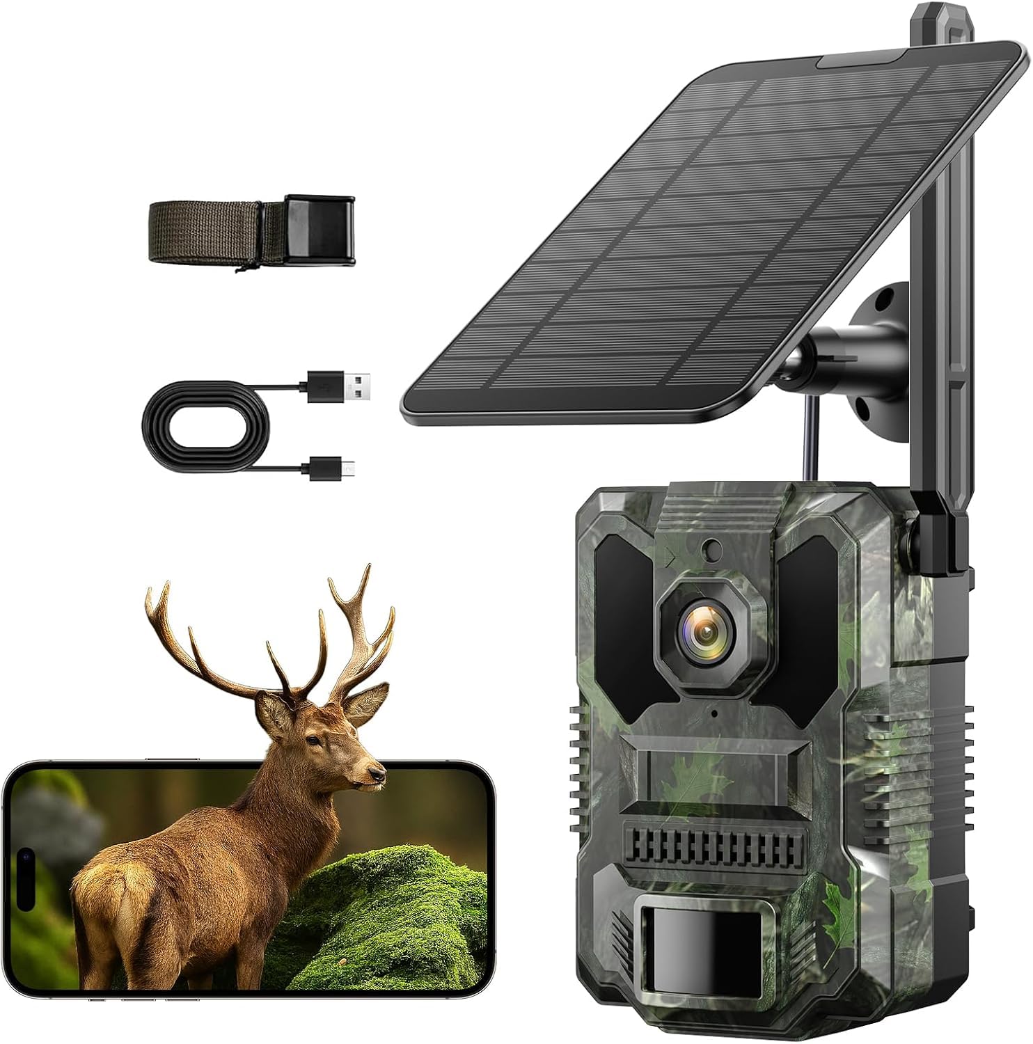 4G Cellular Trail Camera With Solar - 2.5K Live Feed, Built-in SIM, 7800mAh Battery, Smart Detection