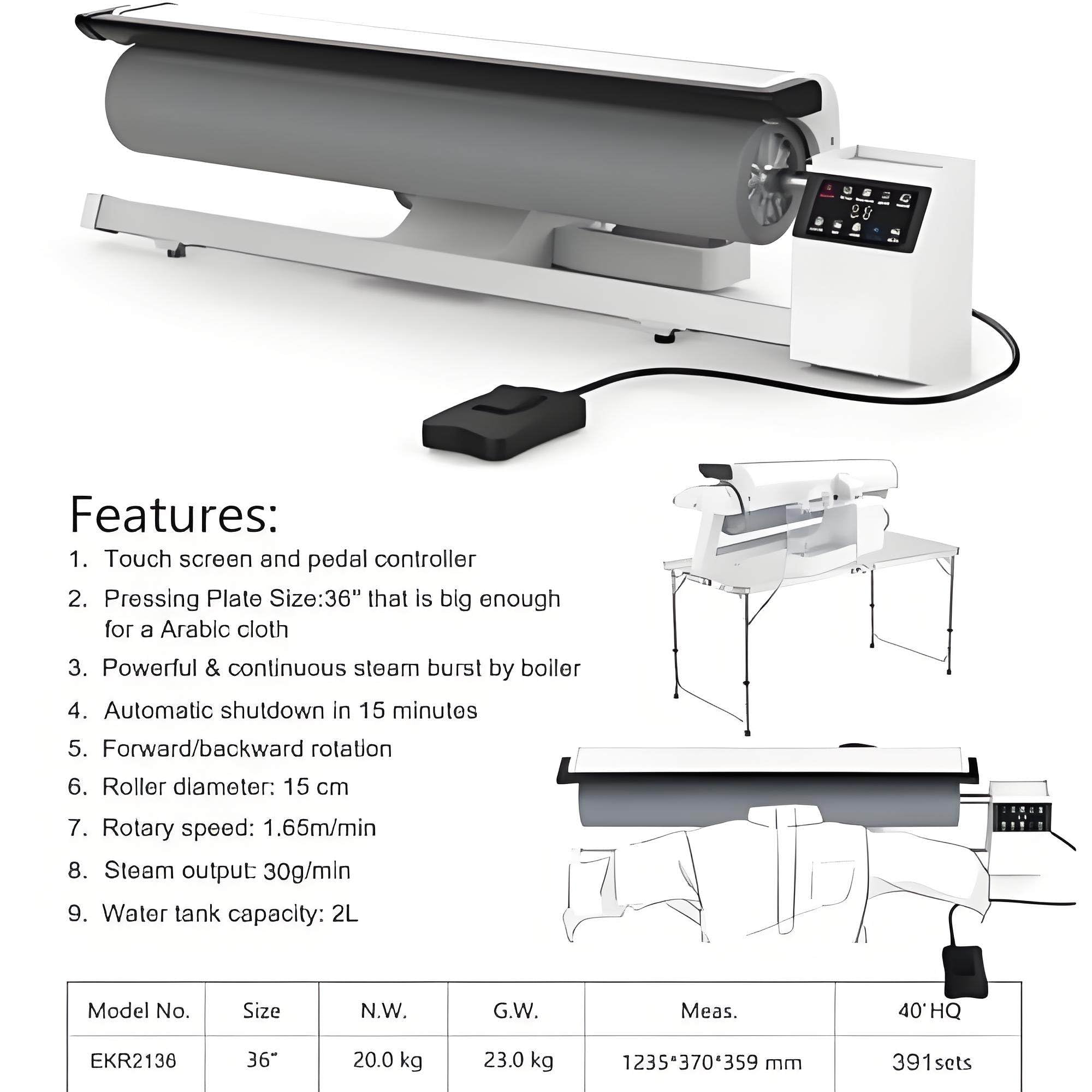 Presse à vapeur rotative commerciale pour repassage continu des draps de lit et textiles plats