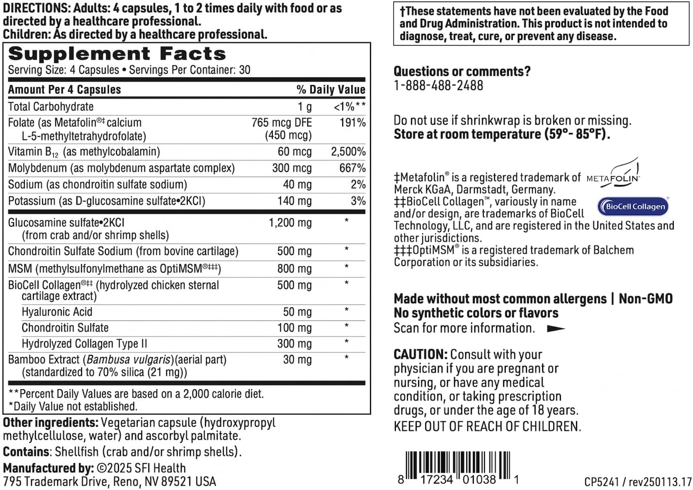 Klaire Labs SFI Health Joint Support Formula - Joint Recovery & Cartilage Production Blend with Hydrolyzed Collagen, Chondroitin & Hyaluronic Acid (120 Capsules) - Image 5