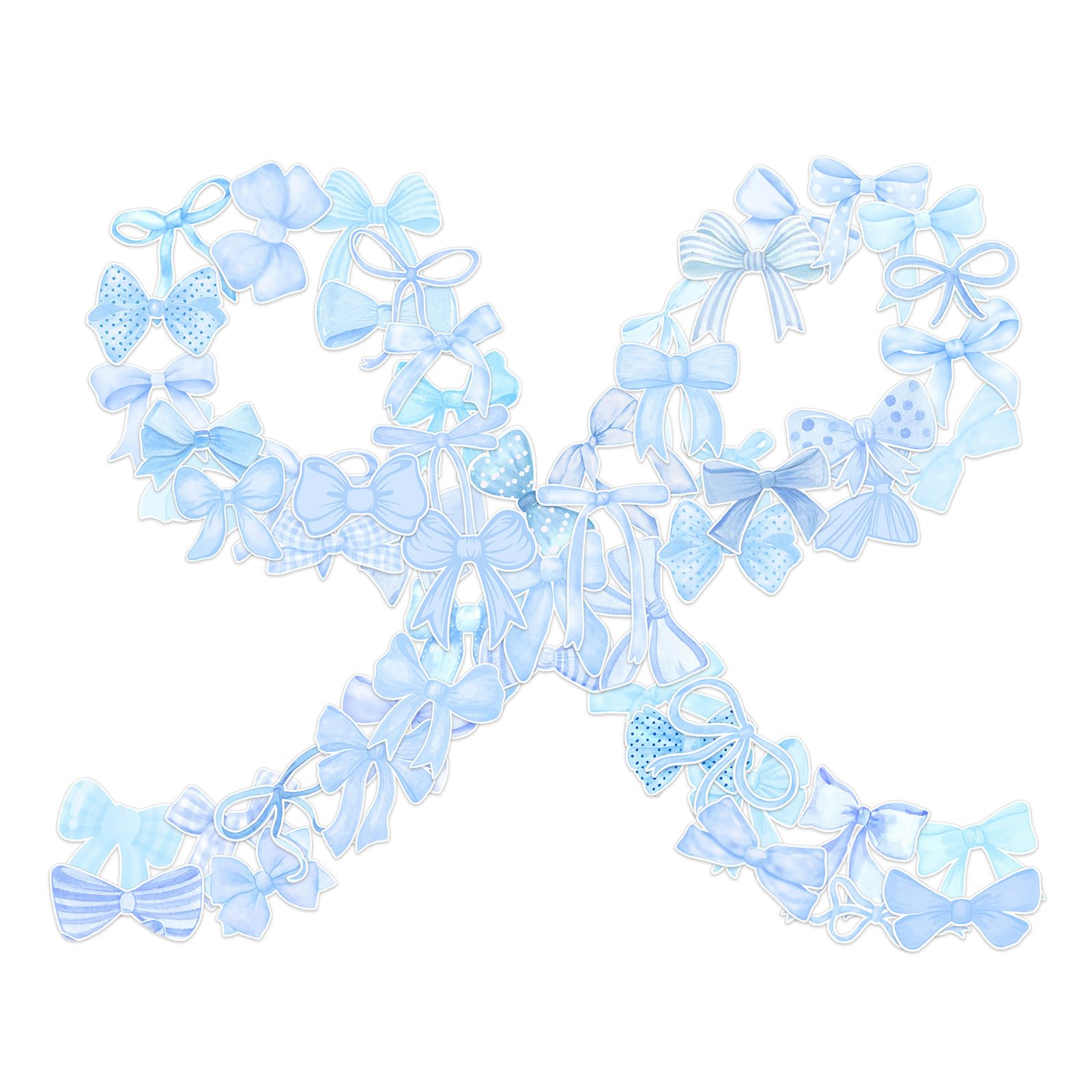56pcs Blue Coquette Bow Stickers in Varied Styles, Aesthetic Stickers for Water Bottle, Laptop, Scrapbooking, Party Decorations