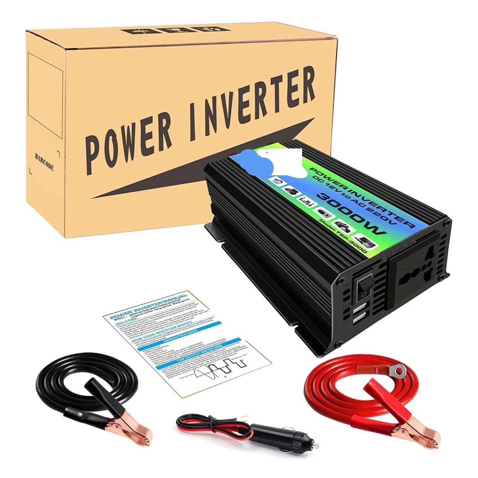 Falownik mocy Modyfikowany falownik sinusoidalny 3000 W 12 V Czysty sinus Przetwornica Fala Inwerterowa(3000W Black)