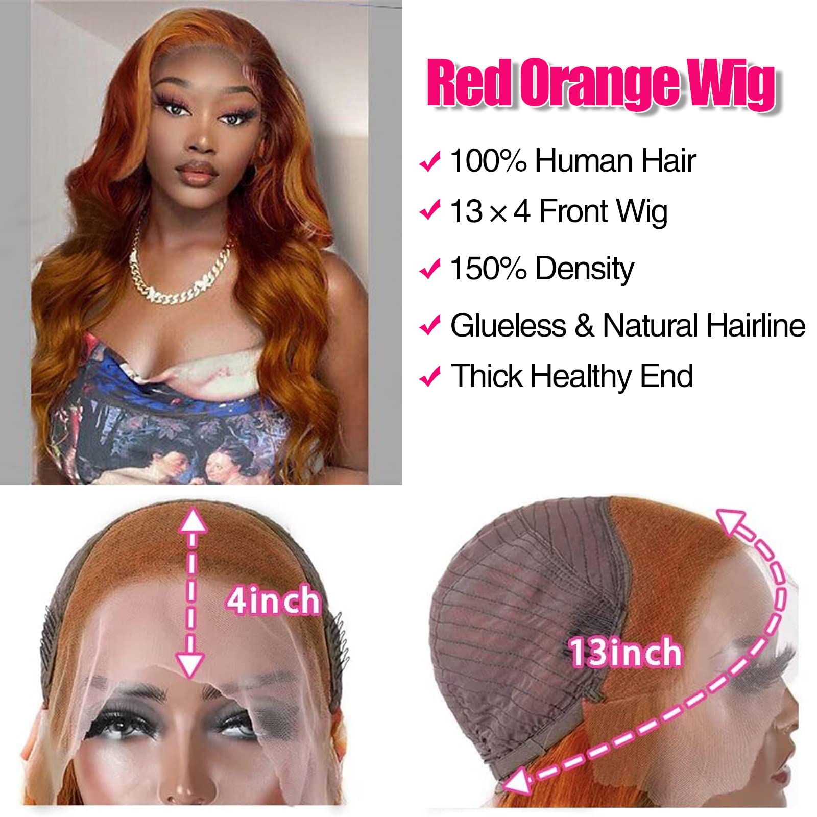 Amazon.com: haha Red Orange Ombre Lace Front Wig Human Hair 