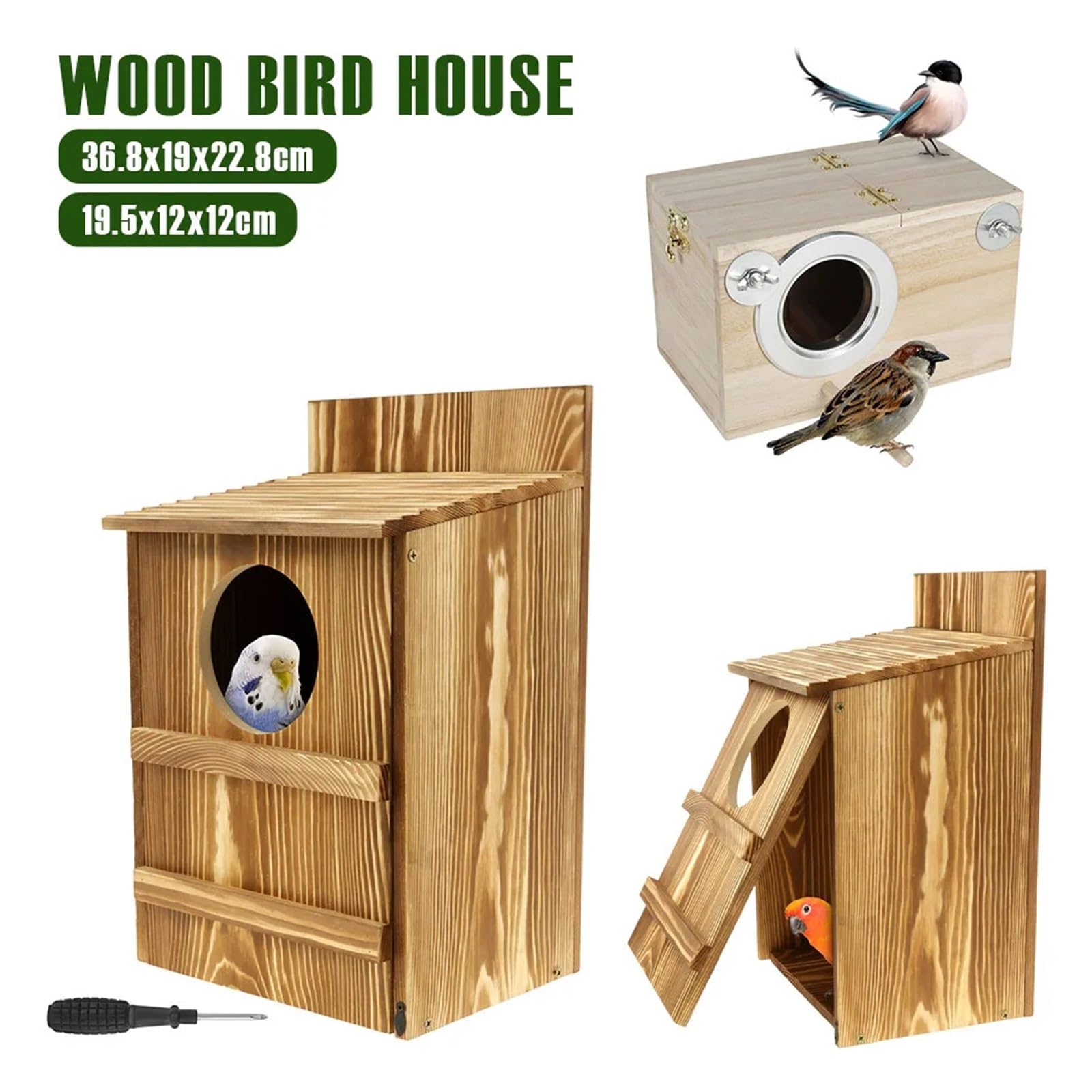 Nistkasten Vogelhaus aus Holz mit kreisförmiger Öffnung, Eulenhaus, großes Nest, Vogelzuchtkasten, for Aufhängen, Haustierzubehör, Heimbalkondekoration(36.8x19x22.8cm)