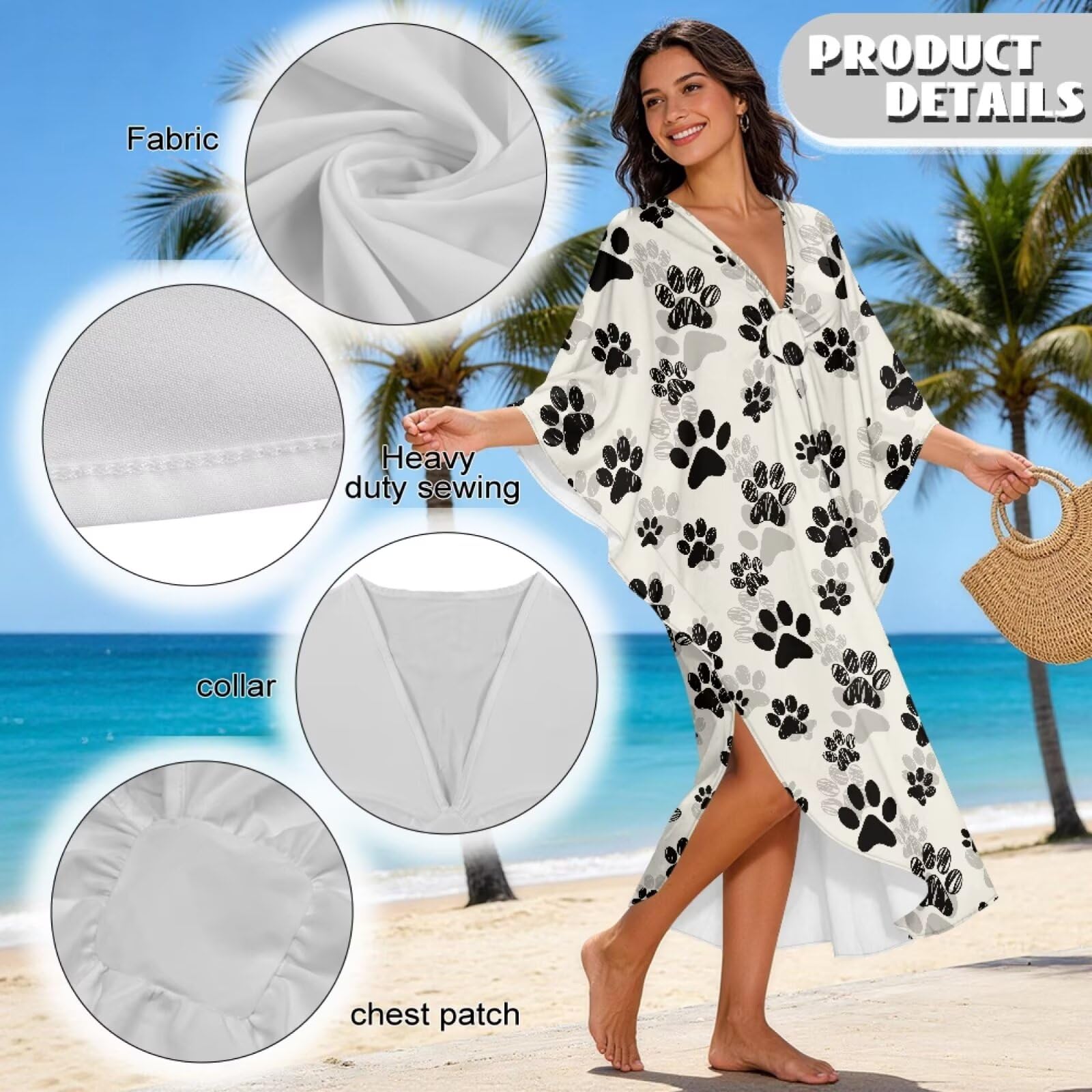 Abito caftano da donna, taglie forti, caftano, maxi abito con scollo a V, maniche a pipistrello, copricostume da bagno