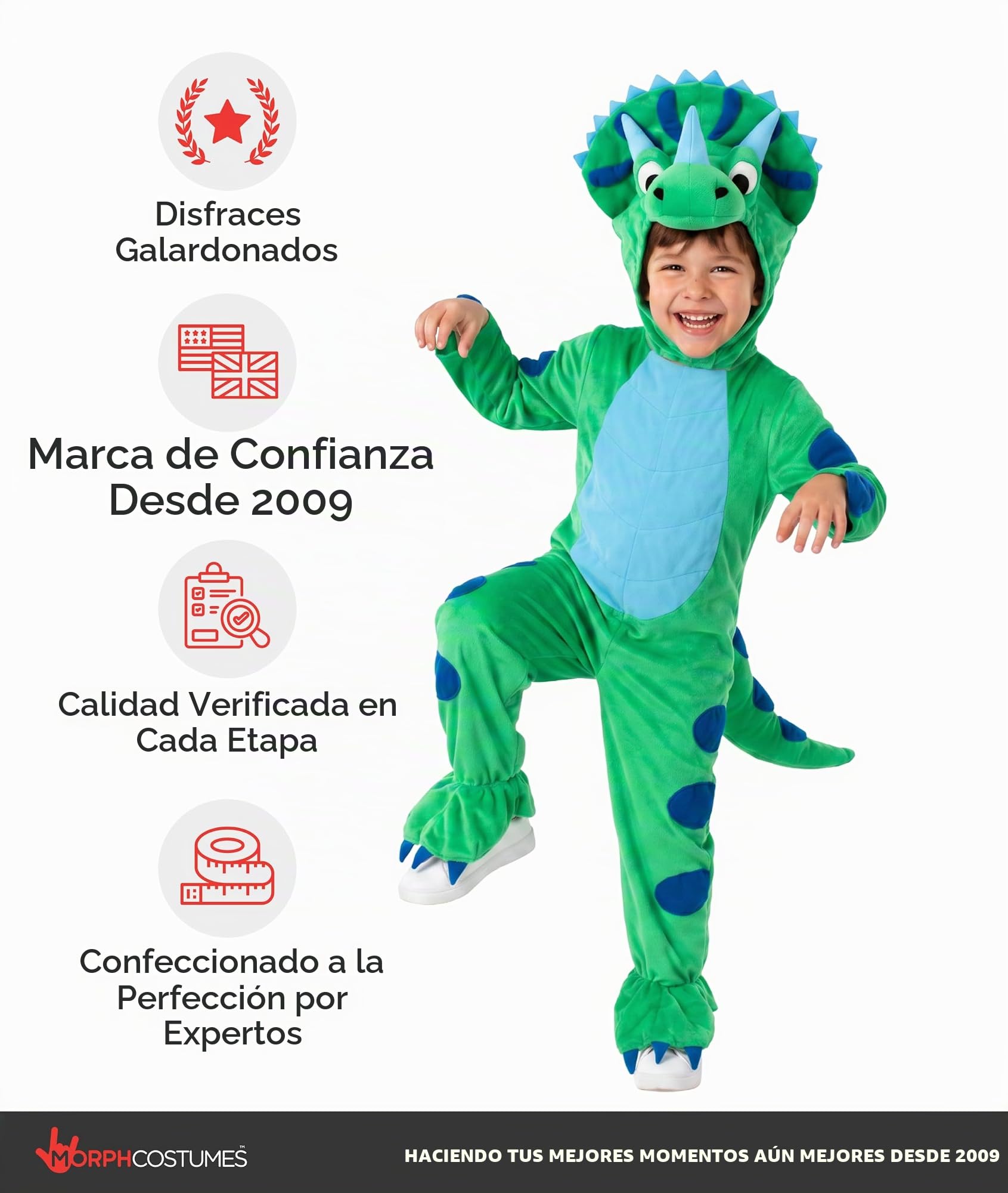 Morph Disfraz Dinosaurio Niño, Disfraz Triceratops Halloween Niño | Mono con Pies y Cola & Capucha de Triceratops, Para Poner, Perfecto para Halloween, Ideal para Juegos de Rol