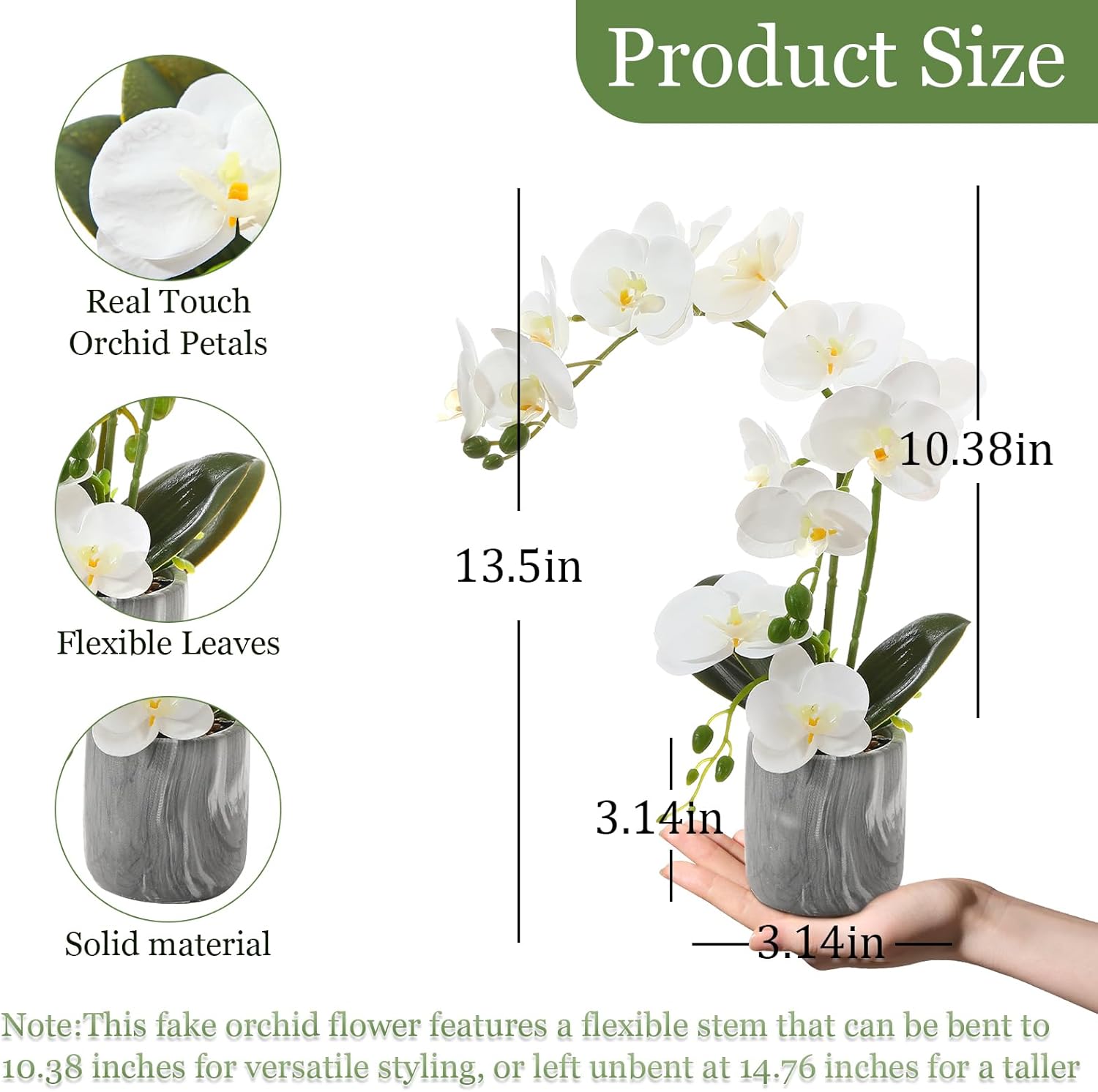 White Fake Orchids Flowers in Pot Bendable Faux Orchids Artificial Flowers Washable Silk Orchid Phalaenopsis Decor for Home Wedding Table Centerpiece Bathroom Office